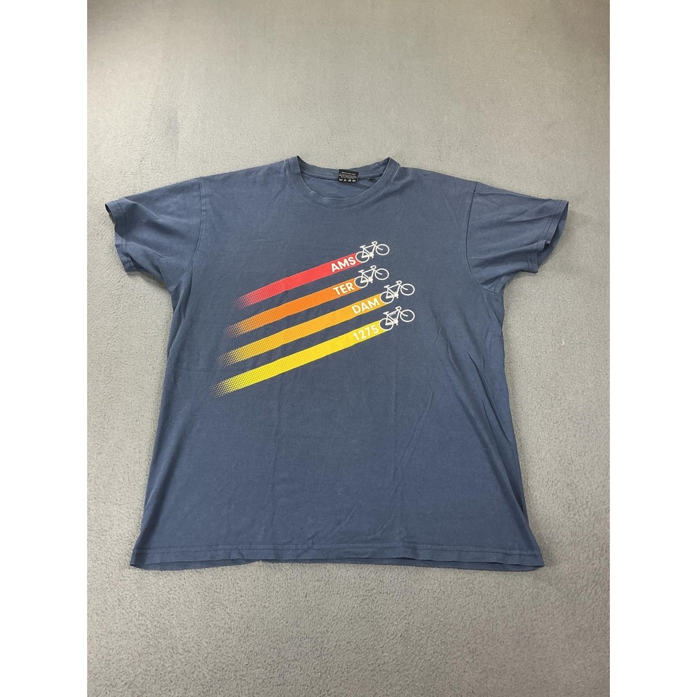 FOX Originals Shirt Mens M Blue Bicycle Stripe Graphic Tee Cotton Crew Neck